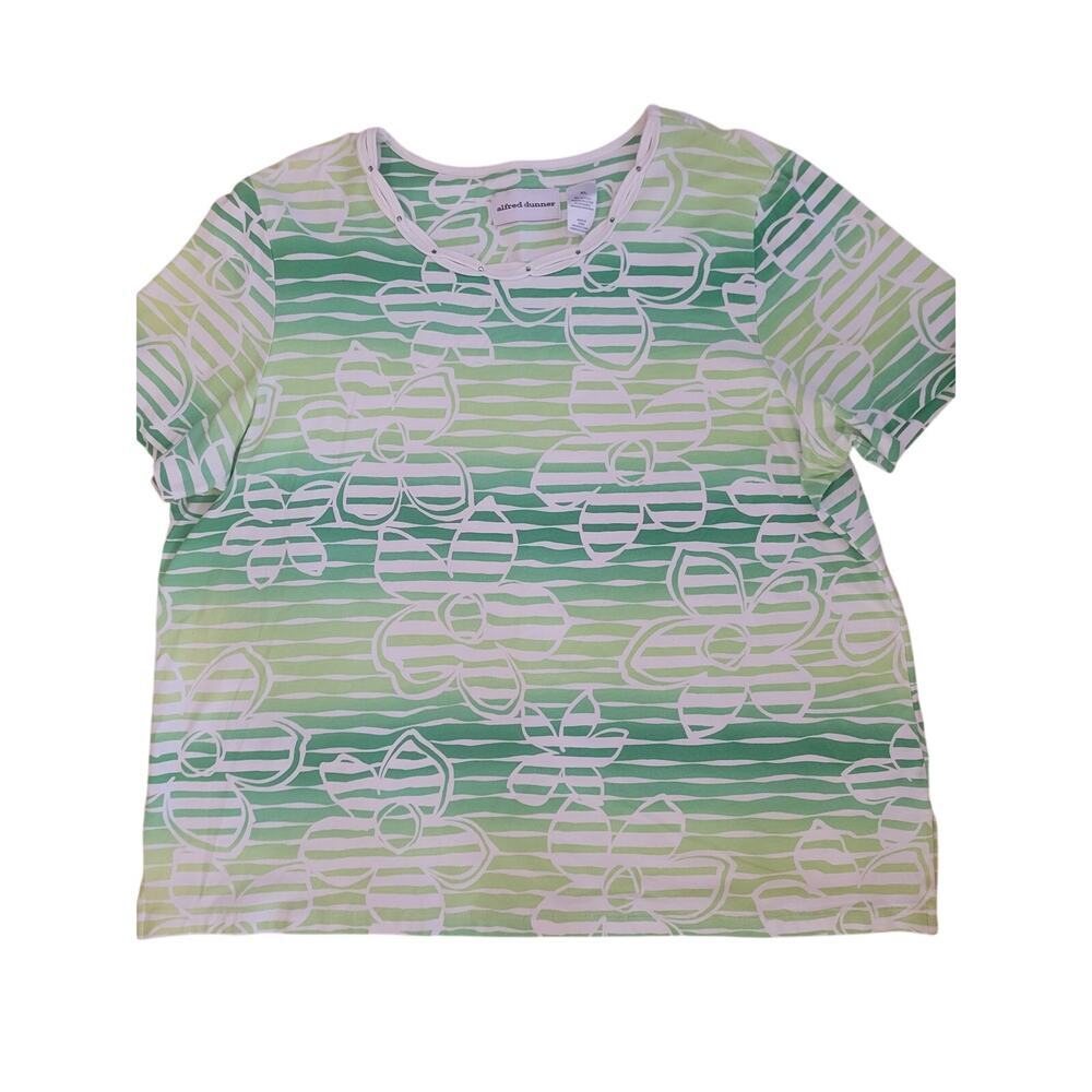 Alfred Dunner Green Floral Shirt Floral Embellished Collar Women Sz XL - Picture 2 of 6